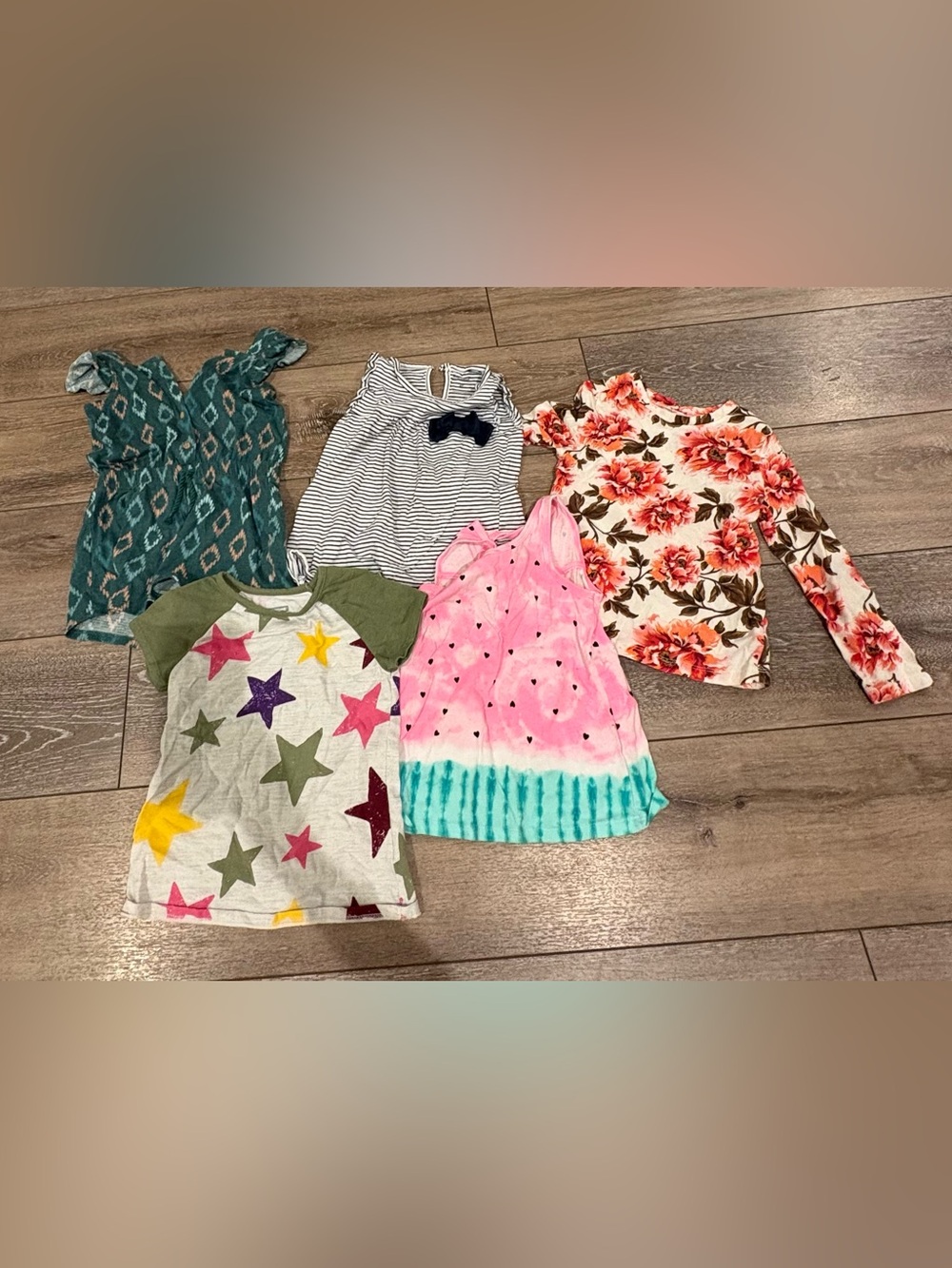 Girls Mixed Tops Bundle - Stars, Floral, Stripes & Teal Prints 4T Bundle